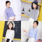 Mtiny春装新款上衣女韩版学院风修身拼接蕾丝短袖翻领条纹衬衫女夏 L 炮珠深蓝条纹圆领