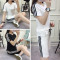 Mtiny纯棉运动套装女夏新款学生短袖短裤跑步服宽松休闲时尚两件套 XL【128-138斤】 白色510三条杠纯棉现货