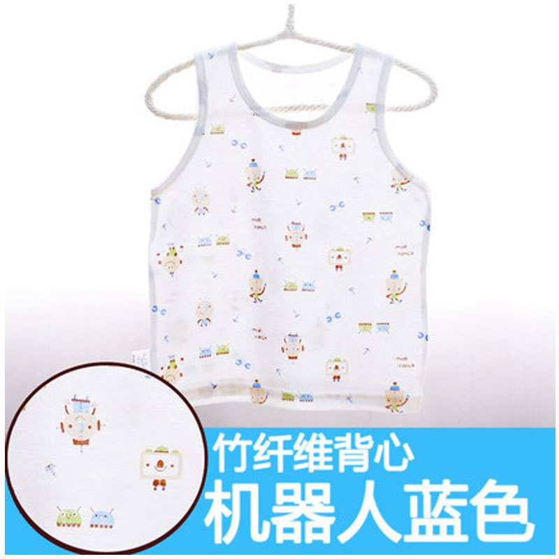 2017新品夏季宝宝无袖小背心打底薄款新生儿夏装儿童婴儿幼儿夏季衣服男童女童简约小清新多款多色可选 110 新机器人蓝