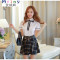 Mtiny学院派日系风COS水手服女学生装JK制服班服校服纯棉短袖裙裤套装 XL 【绿格子裙款】套装