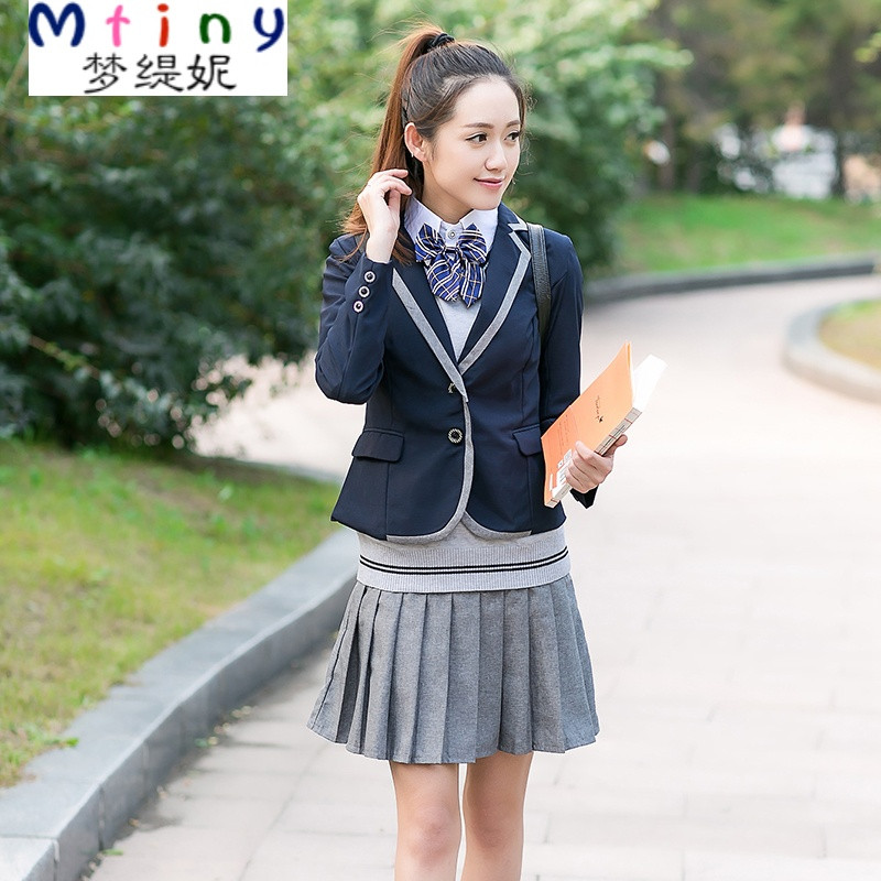 Mtiny英伦校服套装初高中生男女学生毕业照JK日系制服春韩版学院风班服 S 女外套