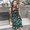 Mtiny连衣裙女夏学生学院风韩国可爱小清新复古绿色裙子中长chic背带裙