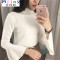 Mtiny半高领喇叭袖针织衫女套头修身薄款女chic上衣长袖学生打底衫T恤 均码 黑色