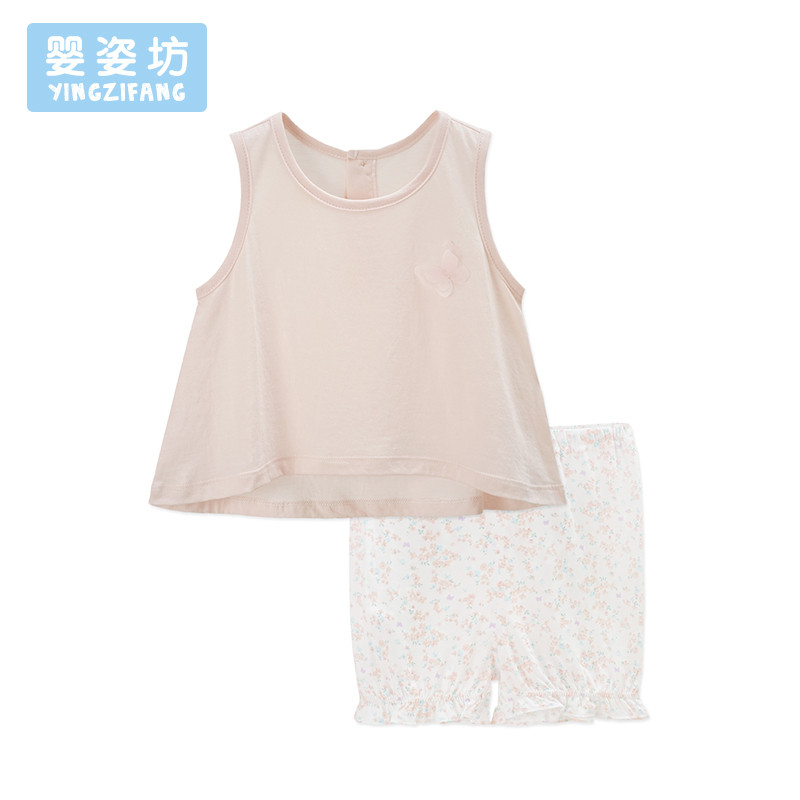 婴姿坊童装夏季女童淑女休闲套装女宝宝无袖背心两件套 粉红 66cm