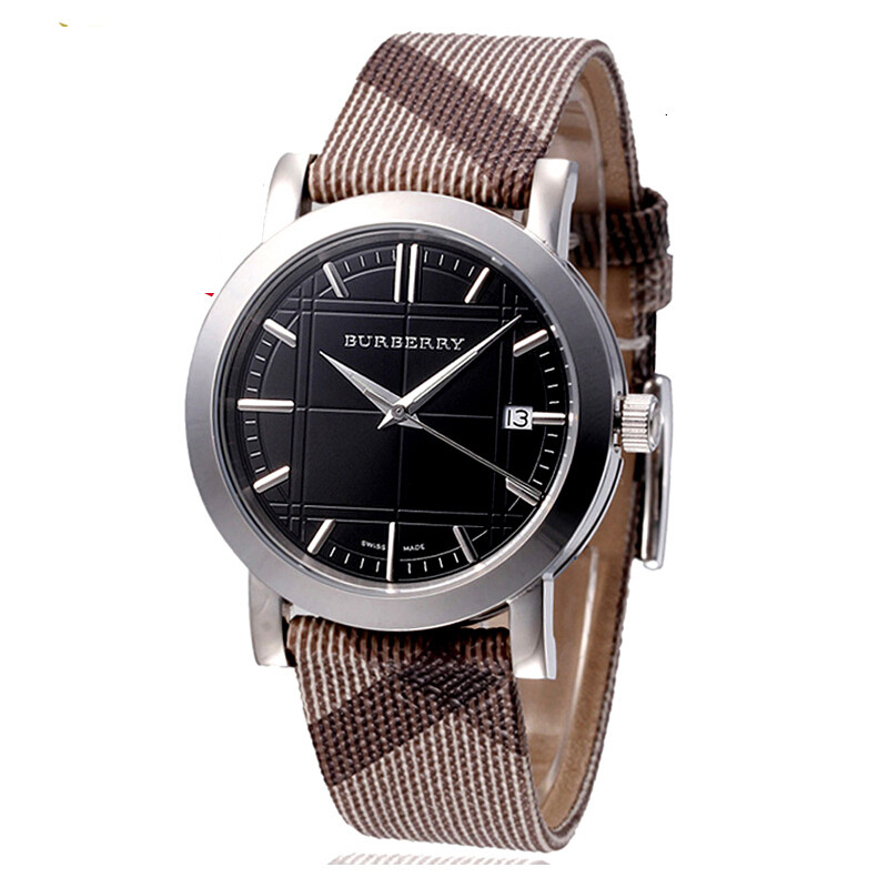 burberry手表 格纹皮带圆盘情侣表 男表bu1772 杏色高清实拍图