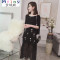 Mtiny大英自制 黑色水钻流苏半身裙女韩版修身气质裙子女春季新品女装 S 现货