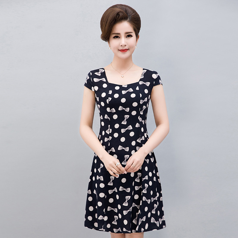 2017款】中老年女装中年大码胖妈妈装短袖全棉绸碎花连衣裙子2017夏装新款 5XL 17号色