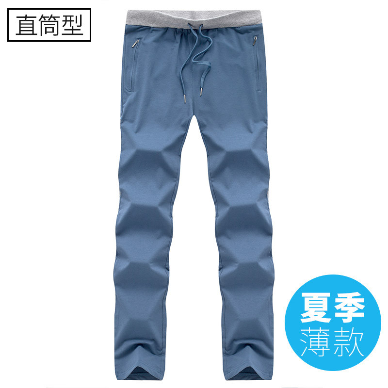 2017款】运动裤长裤棉直筒男士休闲裤宽松韩版收口束脚卫裤夏季薄款裤子潮 男190/XXXL 湖兰-夏季薄款