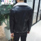 Mtiny男士皮衣夹克外套翻领秋冬季加绒加厚修身韩版青年帅气机车服潮流 4XL 小新黑色