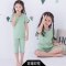 2017新品夏季儿童睡衣女男童3小孩5夏天7薄款短袖套装9周岁中大童男孩简约小清新多款多色可选 130cm 古绿印花【短袖款】