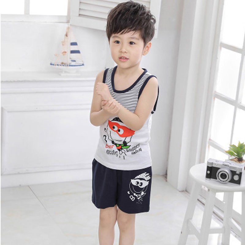 2017新品夏季儿童背心套装3夏季薄款男童5衣服童装女童坎肩夏装宝宝无袖两件套简约小清新多款多色可选 80cm 小飞侠背心套