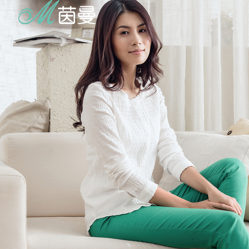 茵曼 纯色长袖衬衫2016秋装新品女纯棉白衬衣休闲上衣8510110262