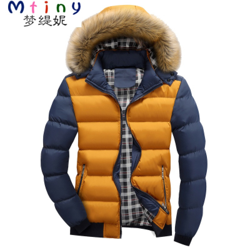 Mtiny冬季男士棉衣2016新款冬天外套韩版加厚袄子连帽棉服冬装男款青年 2XL 黄色