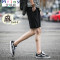 Mtiny亚麻短袖男潮流韩版男士套装夏季2017新款男生T恤个性潮男装夏装 4XL 黑色+黑色
