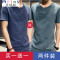 Mtiny亚麻短袖男潮流韩版男士套装夏季2017新款男生T恤个性潮男装夏装 4XL 蓝色+墨绿色