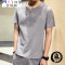Mtiny亚麻短袖男潮流韩版男士套装夏季2017新款男生T恤个性潮男装夏装 XL 黑色+灰色