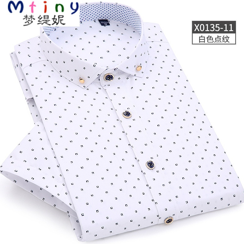 Mtiny夏季薄款印花男士短袖衬衫青年休闲修身半袖衬衣免烫碎花衫衣潮流 38 X0135-11