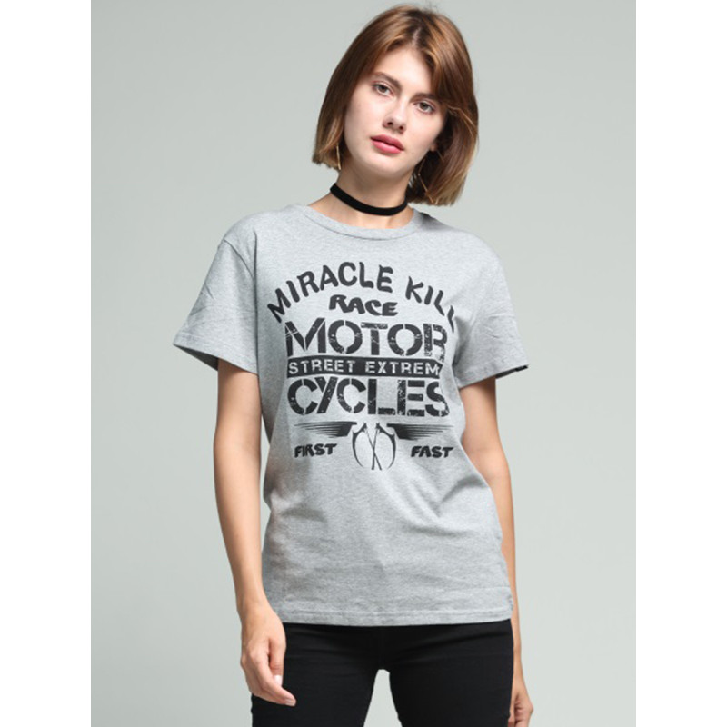 MIRACLE KILL潮牌女装双刀英文字母印花弹力圆领短袖T恤 S 灰色