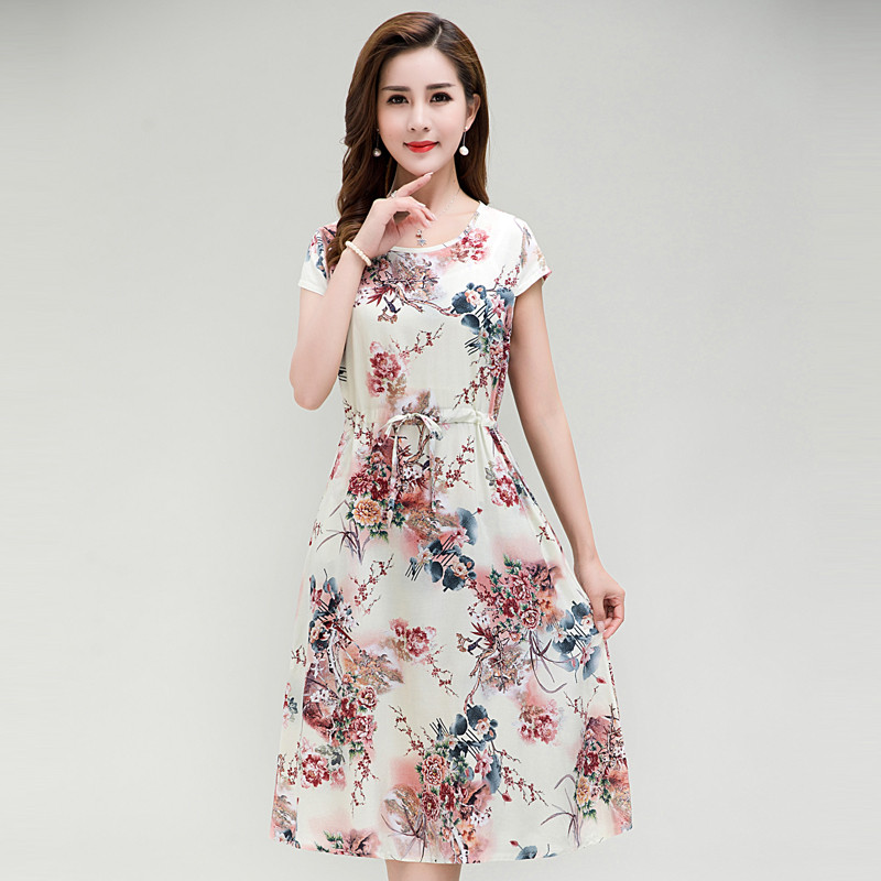 818款中老年夏装裙子棉绸中老年女装印花连衣裙妈妈装短袖长裙妇女大码 4XL【150-165斤】 16号色