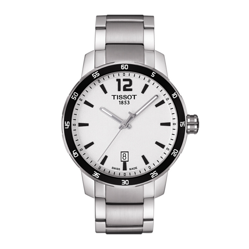 天梭(Tissot)手表 时捷系列 日历运动石英男士手表 白盘钢带T095.410.11.037.00