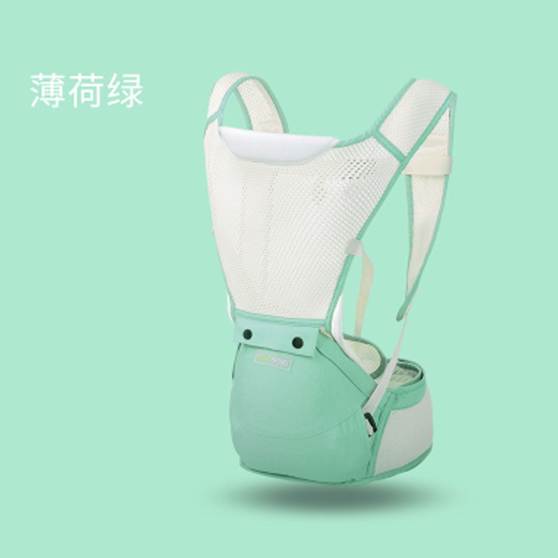 适用于3个月-3岁孕妇背带婴儿背带多功能四季通用小孩抱带儿童坐登夏季透气前抱式宝宝腰凳简约小清新背带 3个月-3岁 360°透气薄荷绿