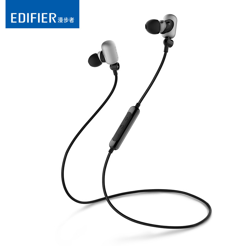 Edifier/漫步者 OXYGEN W293BT 蓝牙耳机运动防水无线跑步耳挂入耳式耳塞 亮银色