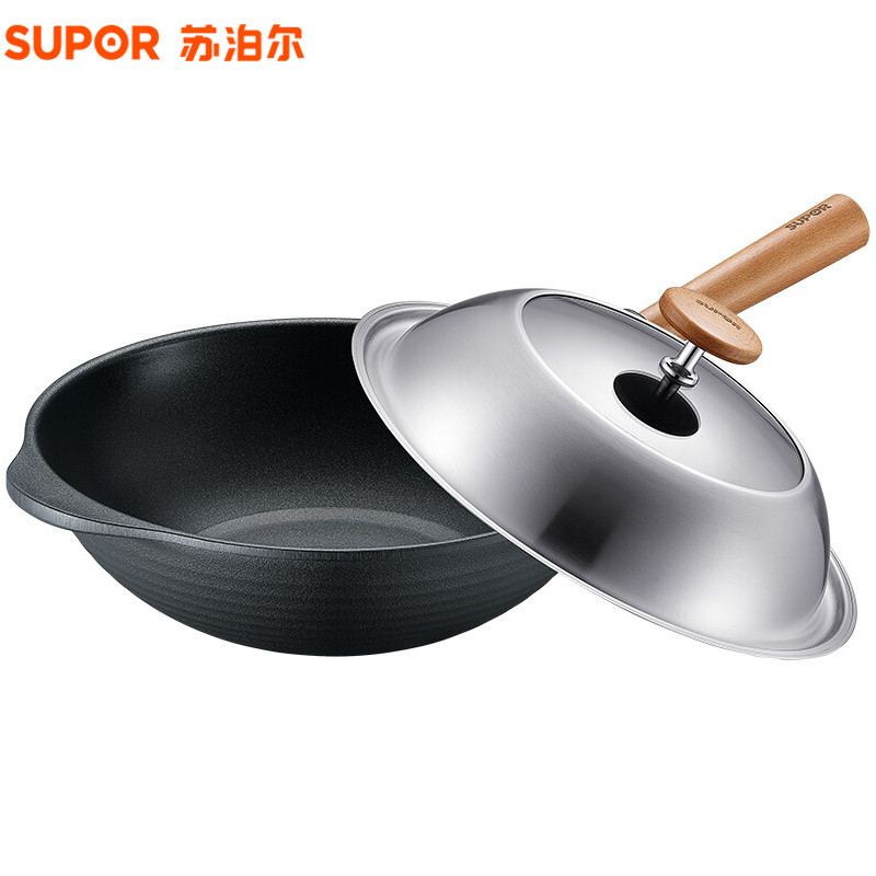 苏泊尔（SUPOR）匠铸不粘无油烟炒锅·钢玻盖PC32D5