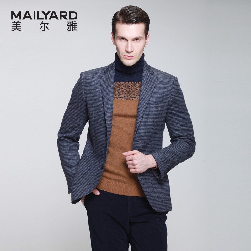 美尔雅(MAILYARD)秋装新款美尔雅西服单件男羊毛商务休闲男士单西格子264 蓝色格 A7