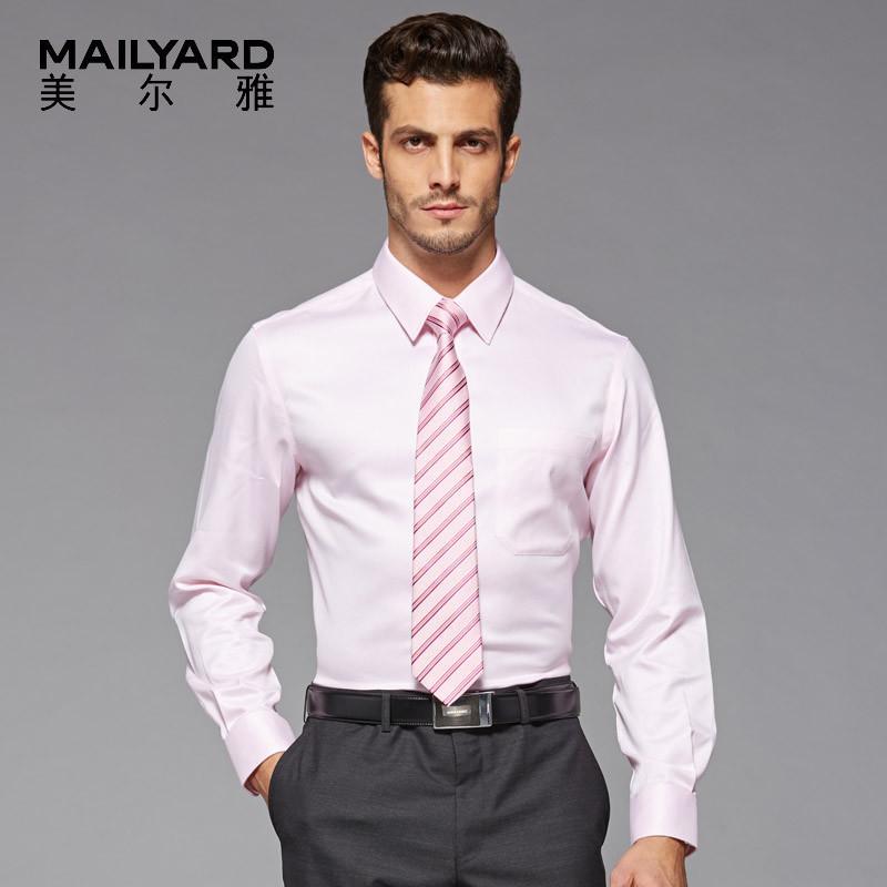 美尔雅（MAILYARD）男士长袖衬衫新款百搭商务休闲男士衬衫412粉红色