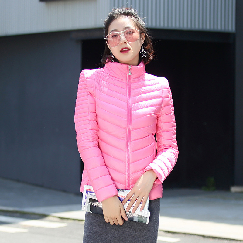 千仞岗秋冬季羽绒服女装 轻薄修身立领纯色女士外套保暖反季20052 170/L 粉红色