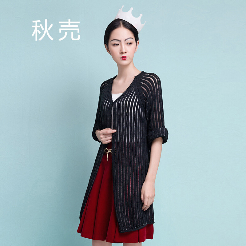 秋壳冬装新款鱼线编织宽松毛织 默认尺寸 黑色