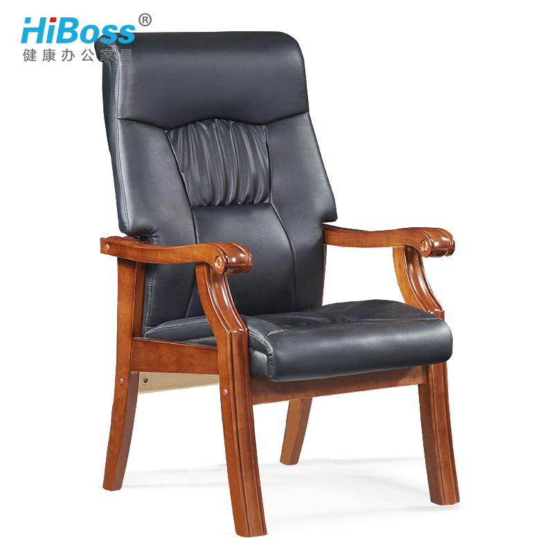 HiBoss 办公家具 办公椅 皮艺老板椅 实木四脚椅 电脑椅会议椅