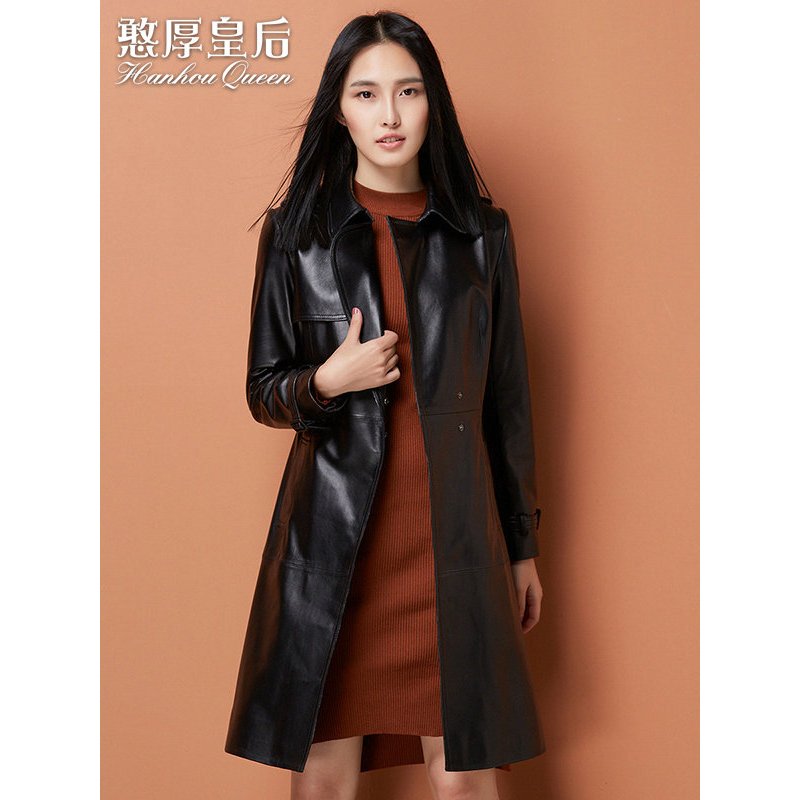 憨厚皇后 真皮皮衣女长款冬季新款海宁修身风衣绵羊皮外套 AC