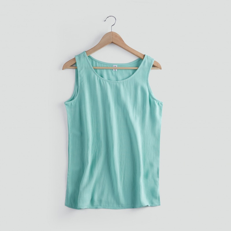 828新款新款亚麻棉麻背心新款休闲宽松文艺复古百搭吊带无袖打底衫女 3XL 兰色