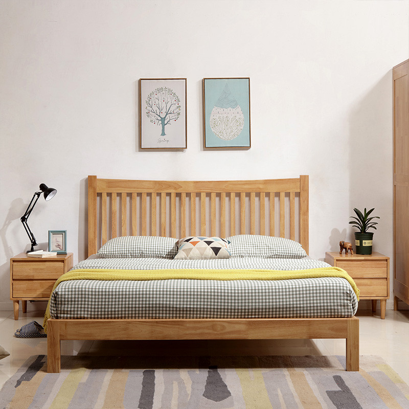 天惠子简约北欧系列全实木床1.8米/1.5米胡桃色原木单双人床 婚床卧室家具 1.8米单床+床头柜*2+床垫（颜色备注）