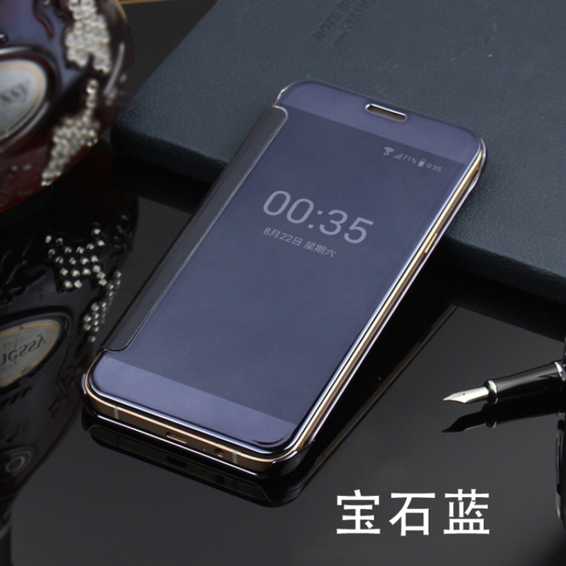 2017款三星s6edge智能手机壳G9200/9250直/曲屏镜面翻盖休眠s6+保护 s6小曲屏G9250宝石蓝