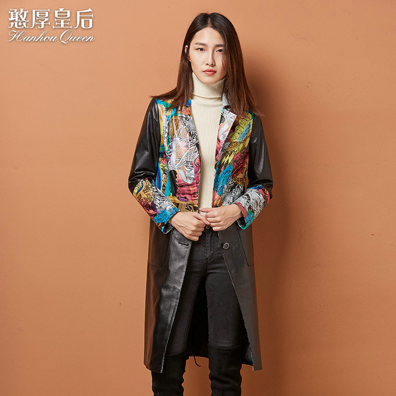 憨厚皇后 真皮皮衣女2017秋冬新款海宁 长款修身绵羊皮外套GC L 花色
