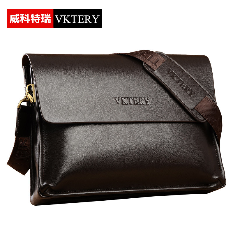 威科特瑞(VKTERY)男包单肩包斜挎包商务休闲包 棕色横款小号8865-3