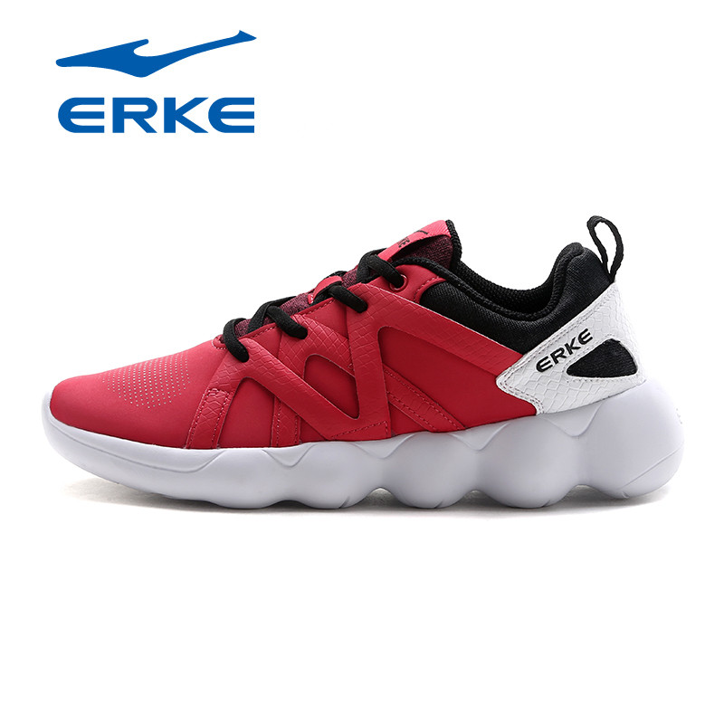 鸿星尔克(ERKE)女款运动鞋潮流革面跑步鞋舒适轻便女鞋12117402173 三角梅红 38码