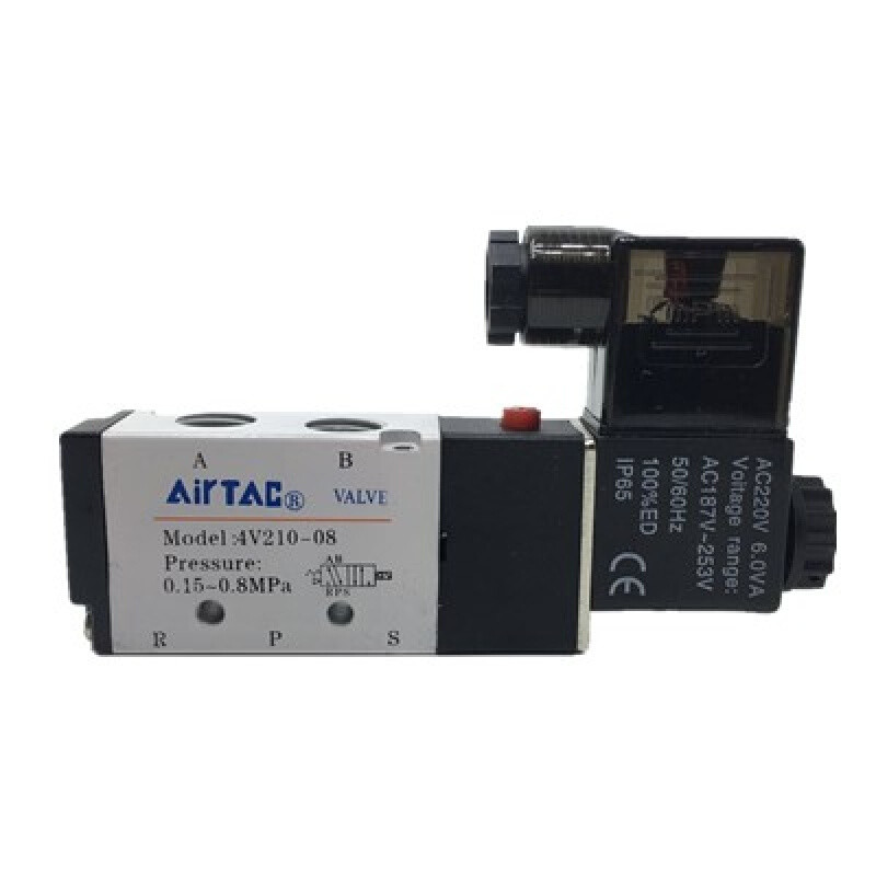 电磁阀4V210-08亚德客型AC220V换向控制气阀开关电磁阀门气动 4v210阀体带线圈接8MM气管24V