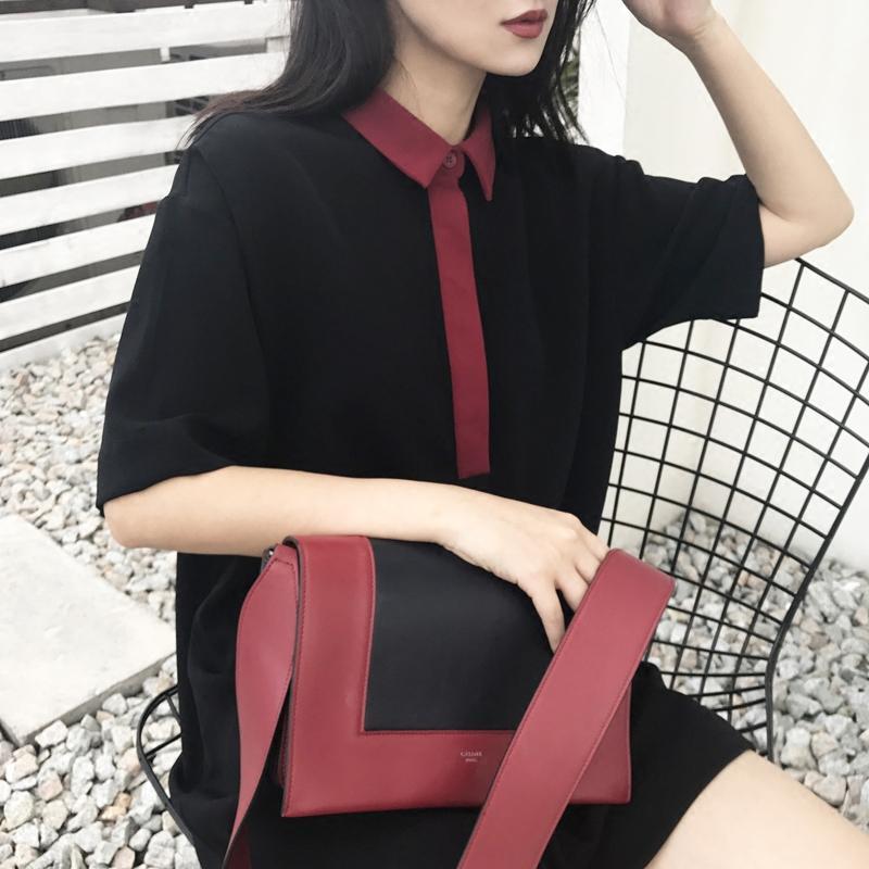 828新款BOCCALOOK定制2017夏装拼色Polo领短袖T恤裙连衣裙女宽松中长款