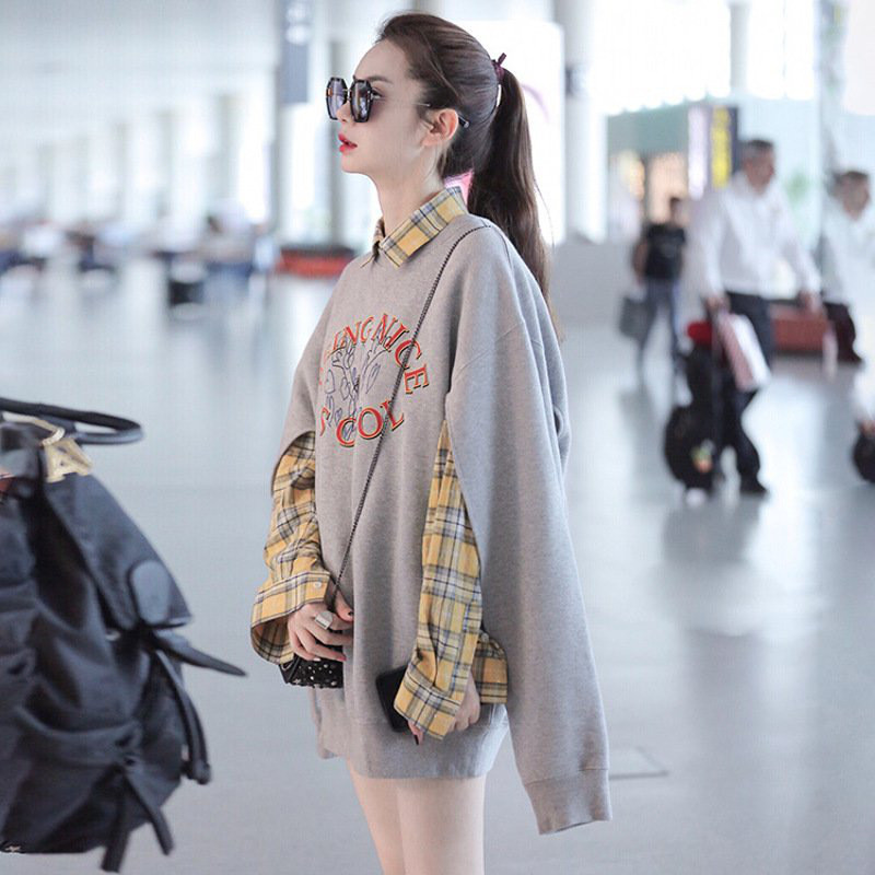 娇米诗2017早秋戚薇上海机场明星同款灰色刺