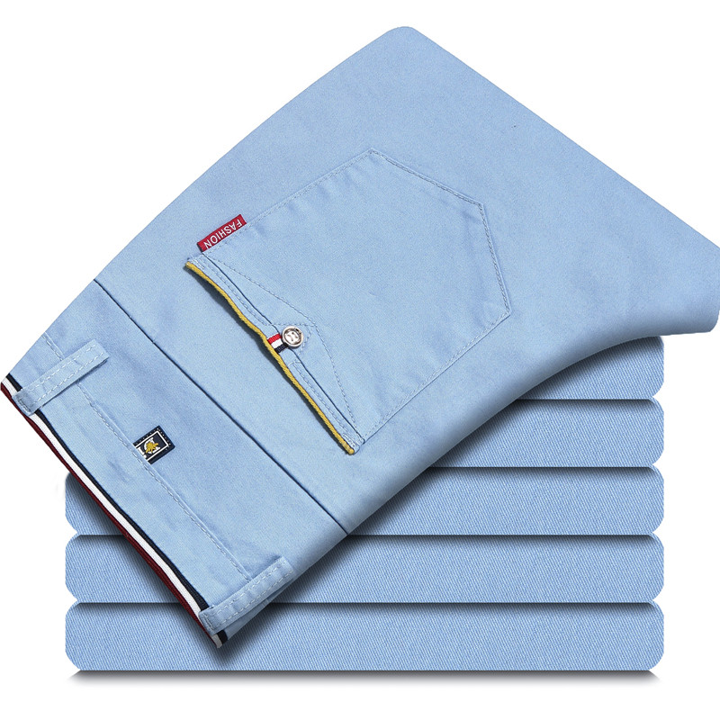 男士弹力直筒休闲裤 请选择尺码： 【薄款】805蓝黑