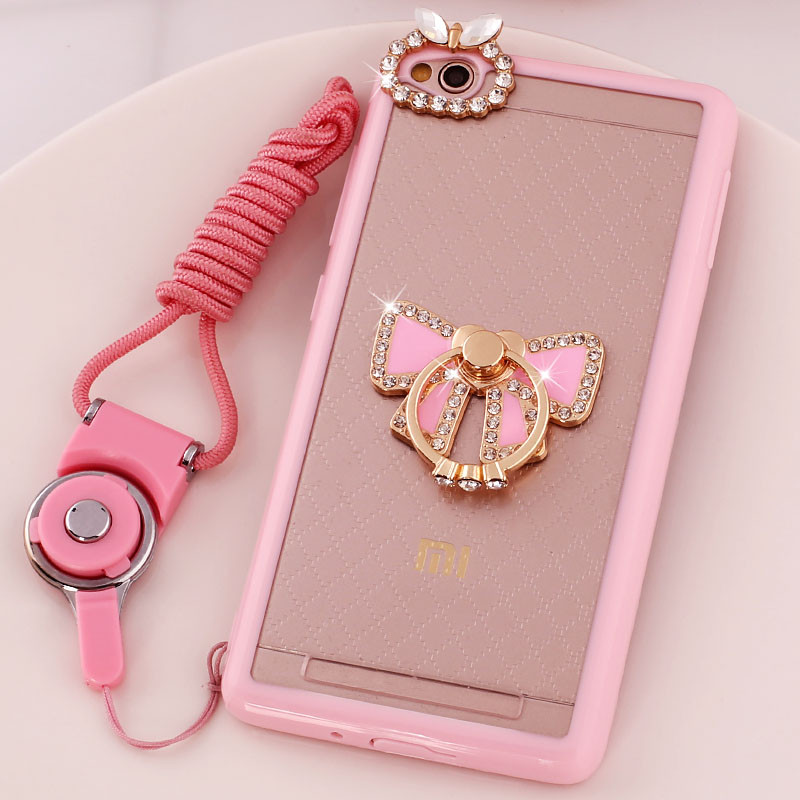 小米红米3手机壳镶钻redmi3保护套2015811挂15防摔外壳指环扣2017 粉色蝴蝶结+挂绳