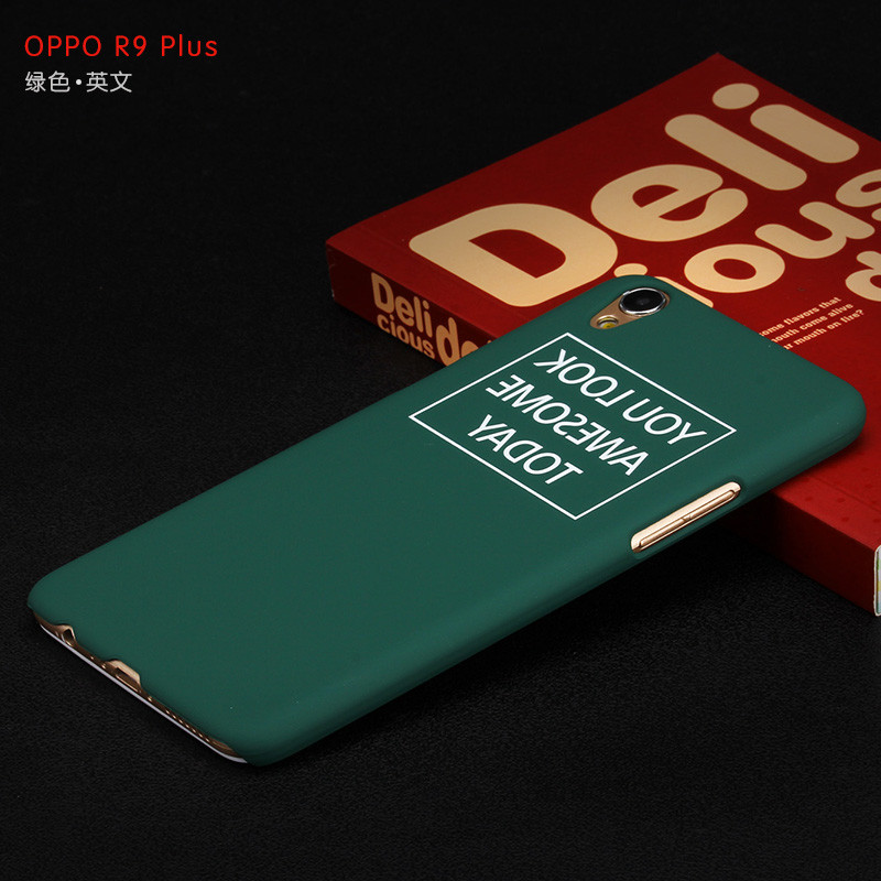 OPPOR9plus磨砂手机壳R9plustmA外壳硬R9PIUS保护套彩绘6寸卡通2 绿色英文