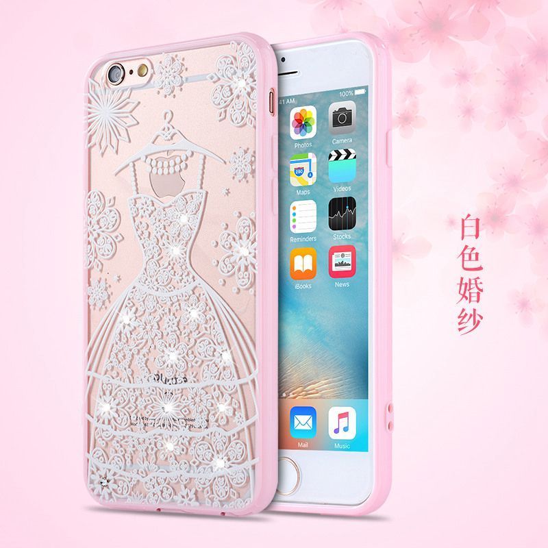 苹果iPhone6splus手机套iPhone6plus水钻壳带挂绳5.5寸防摔透明20 白色婚纱