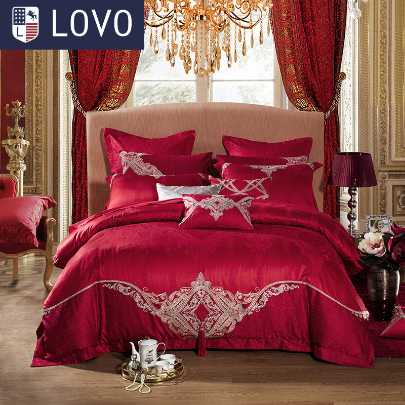 LOVO家纺床上用品 床品套件大提花婚庆八件套 永恒约定 1.8m床