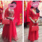 818款女包结婚包包2017新款女士手提包女红色皮包时尚新娘包单肩斜挎包 牙签纹粉色