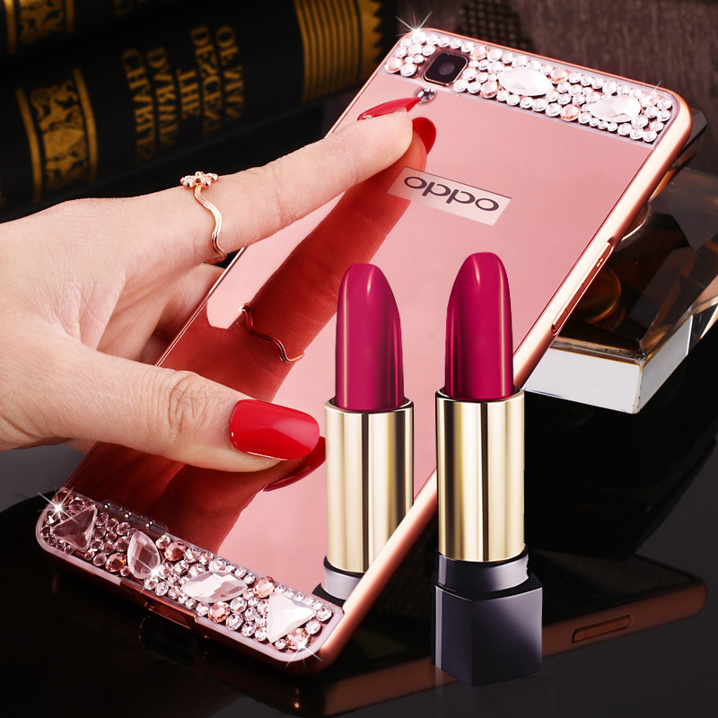 OPPOA35手机壳OPOPA35M保护套0pp0金属边框poopA35T镜面opp0水 玫瑰金—宝石款