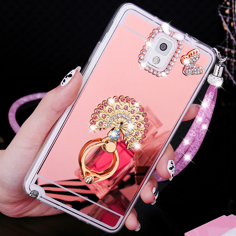 三星note3手机壳noto3n9006保护套sm-n9008v外壳n900女钻9005软 玫瑰金开屏孔雀